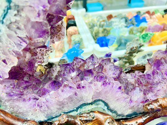 HUGE Piece of Amethyts druzy ring geode on holder