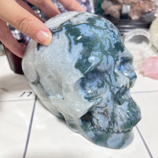 Moss Agate Skull Head